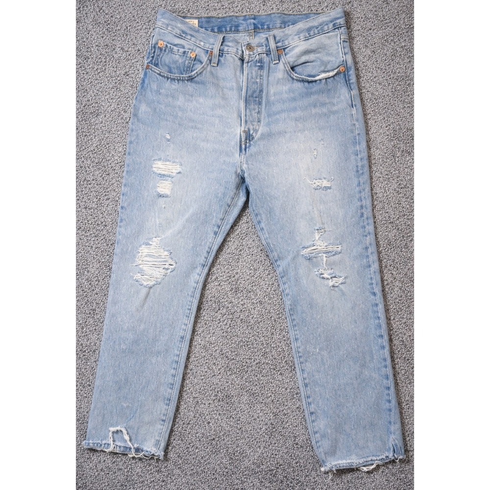 Levi's Premium 501 Original Fit Jeans W32 L29 Light Wash Distressed Button Fly